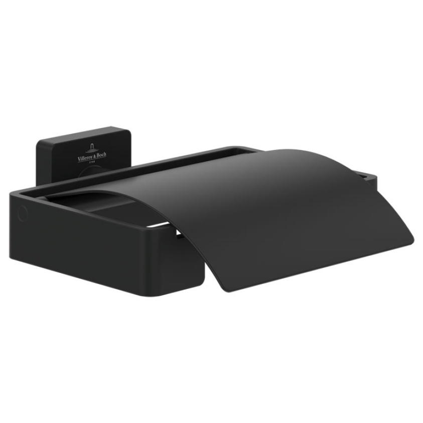 Cutout image of Villeroy & Boch Elements Striking Matt Black Covered Toilet Roll Holder